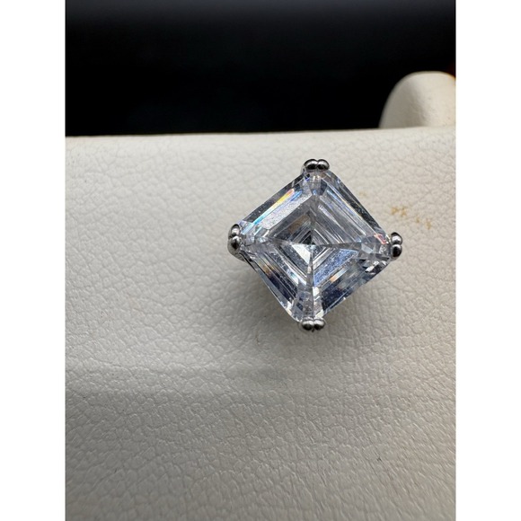 Sterling Silver 925 Asscher Cut Cubic Zirconia Square Stud Earrings CZ Vtg - Picture 4 of 6